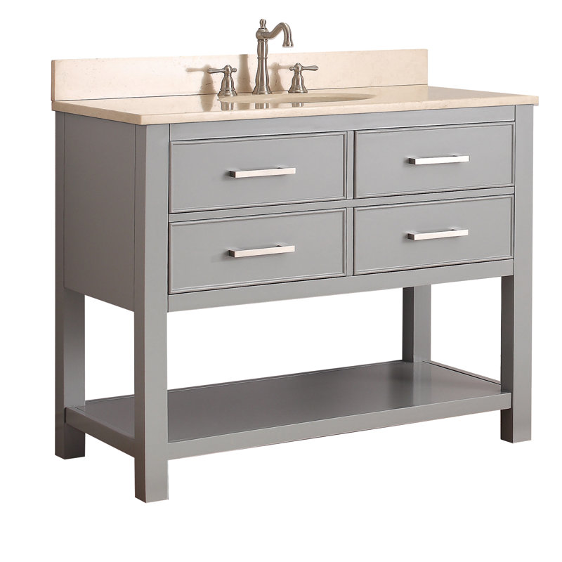 Brooks 43'' W Single Vanity, Chilled Gray, White Engineered Stone