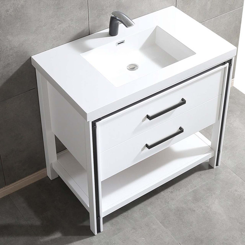 Kaetzel 37'' Single Bathroom Vanity with Resin Top, White