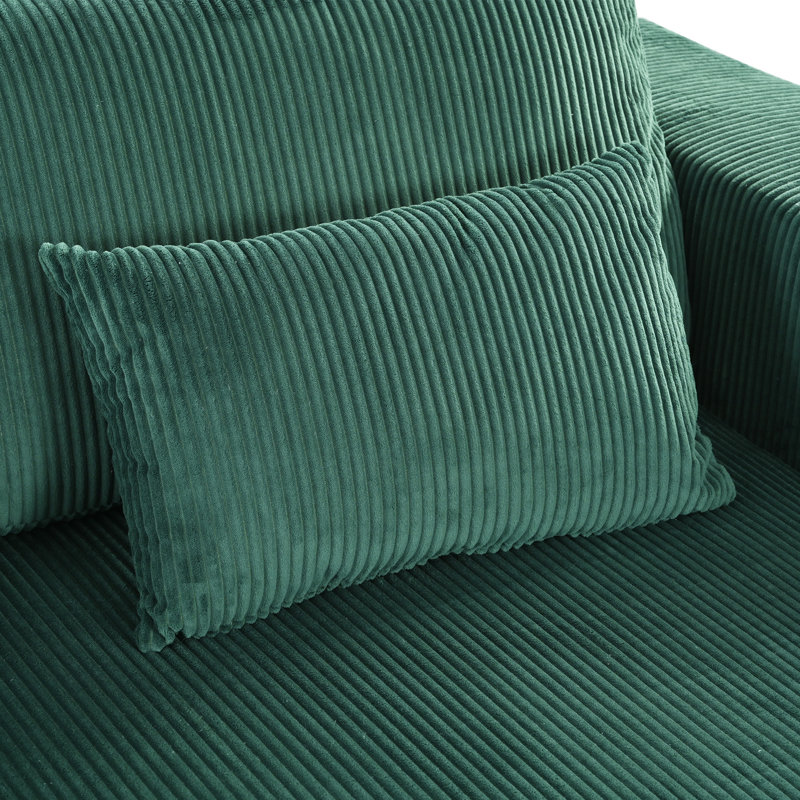 U_Style Corduroy Double Sofa Bed With 2 Pillows, Green Polyester