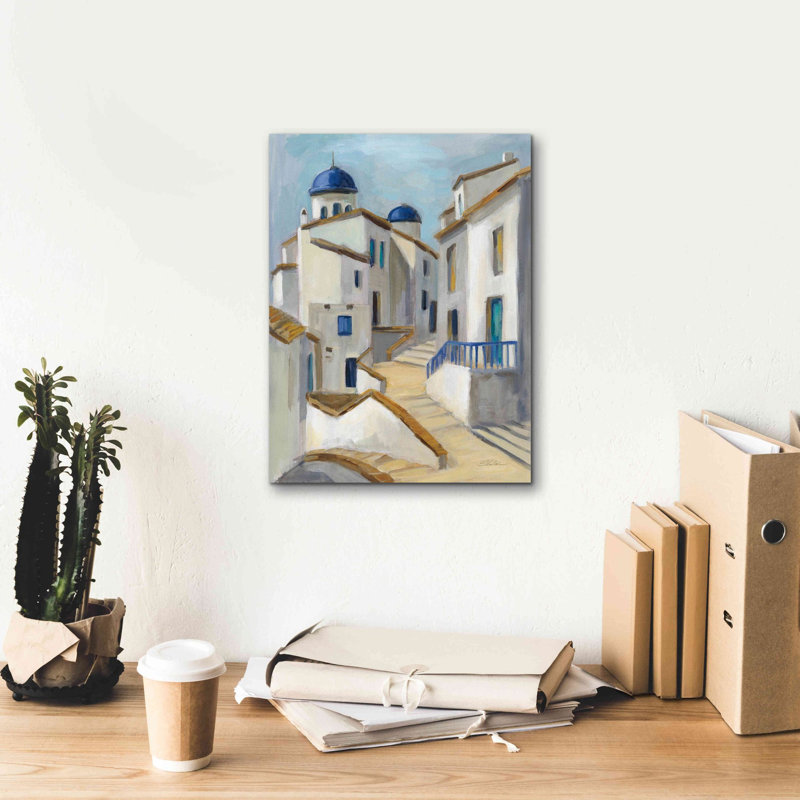 «Santorini View II» par Silvia Vassileva, art mural sur toile, H 16 po x l 12 po x P 0,75 po