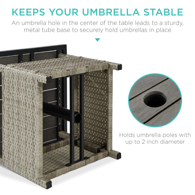 Roskilde Square Wood Wicker Outdoor Side Table With Umbrella Hole , 21.5'' in. W 21.5'' in. D, Gray, Light Gray