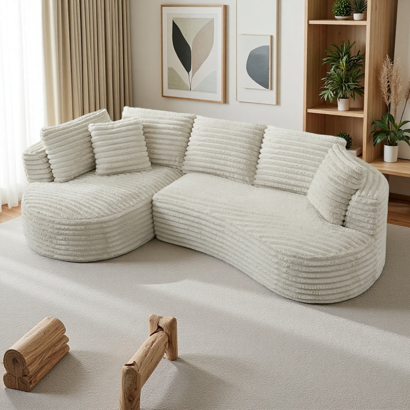 Canapé modulaire surdimensionné, Velours côtelé crème, Orienté à gauche (vu de face)