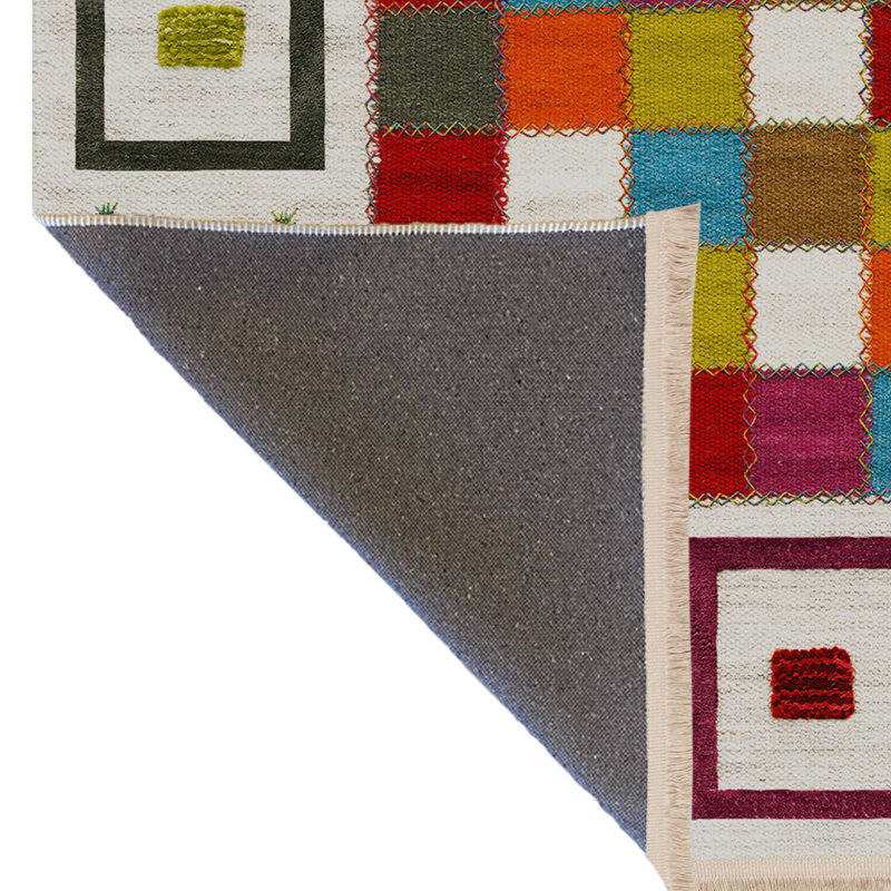 Tapis décoratif multicolore à motif géométrique carré, Rectangle 4 pi 7,12 po x 6 pi 6,74 po