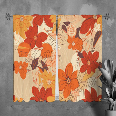 Motif de rideaux à motif floral orange - 6065