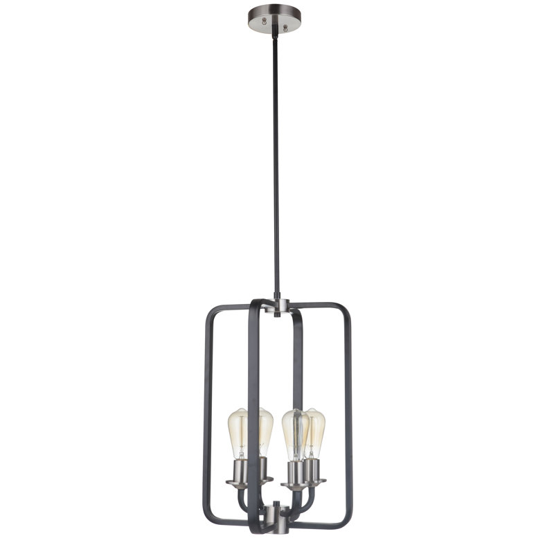 Lustre géométrique à relevés 4 lumières Shediac, Noir plat / nickel poli brossé