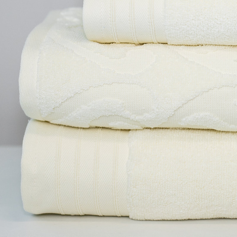 Jacquard 6 Piece 100% Cotton Towel Set, Ivory