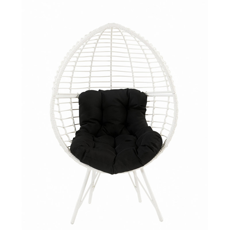 Chaise longue en tissu et osier, Noir, Blanc