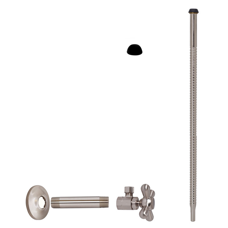 Ensemble d'alimentation en eau de 1/2 po IPS x 3/8 po x P 15 po avec colonne ondulée et robinet d'arrêt à poignée croisée