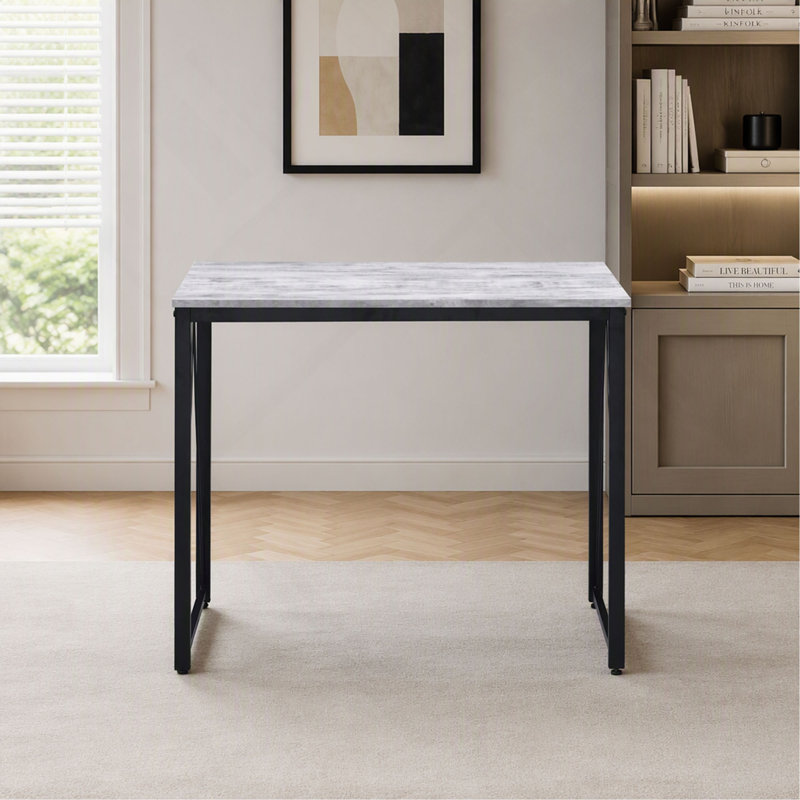 Bureau d'écriture, finition blanc antique et noir, table d'étude compacte pour bureau à domicile