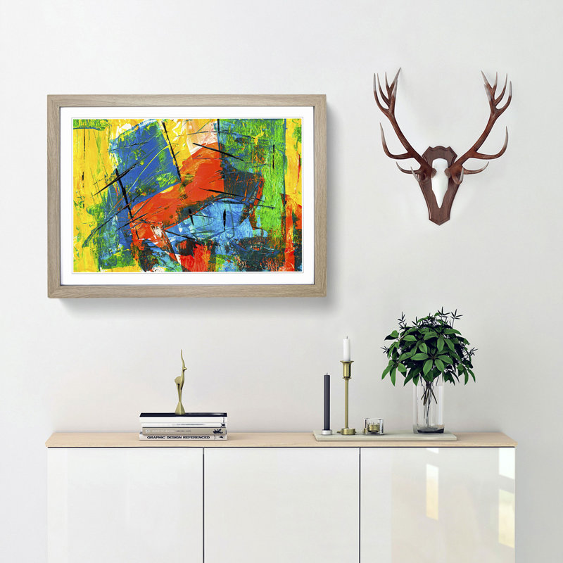 Abstract Art Painting Vol.185 by S.Johnson - Framed Print, 48cm H x 65cm W x 2cm D, Oak Framed