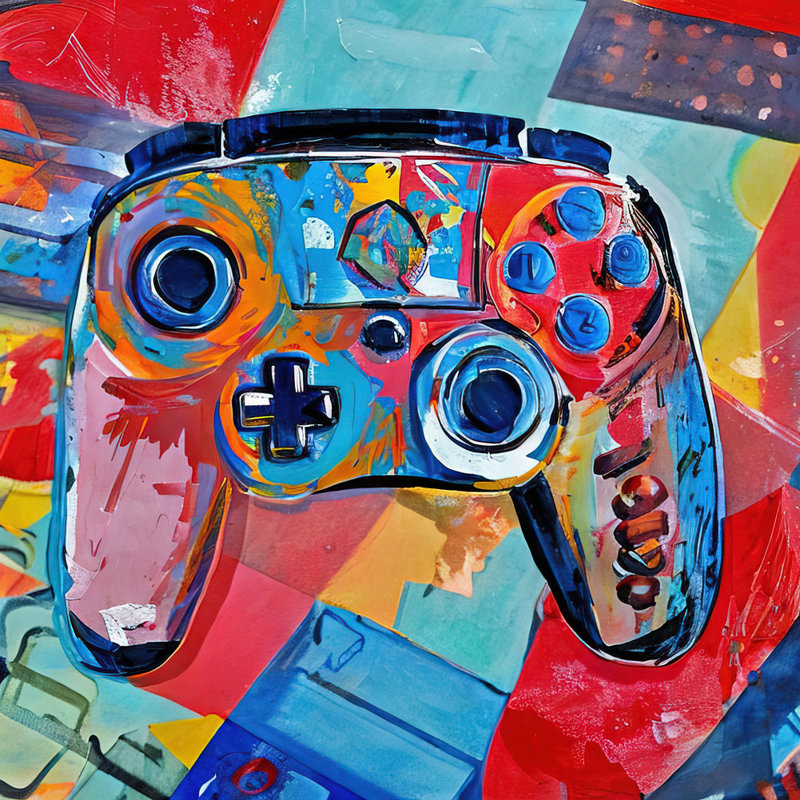 «Video Game contrôleur 131» par Stephen Chambers - peinture sur toile tendue, H 18 po x l 18 po x P 1,5 po