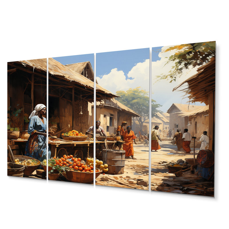 «African Vibrant Market II», ensemble de reproduction d'art en métal africain