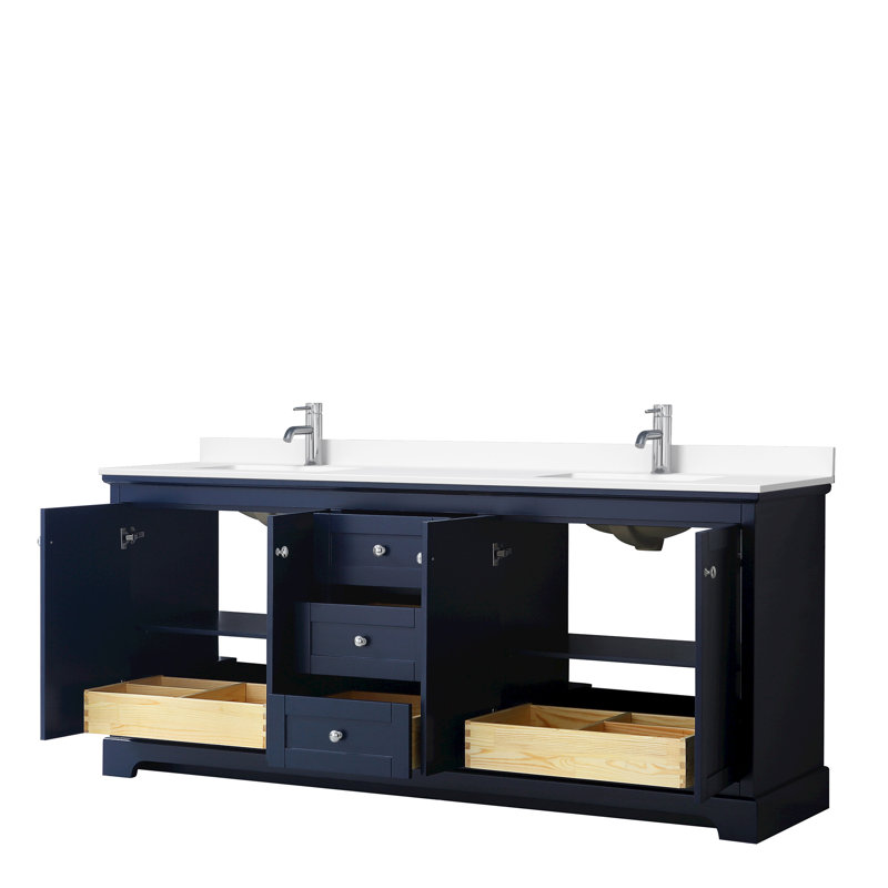 Ensemble de meuble-lavabo double 80 po Avery, Marbre de culture blanc, Bleu très foncé, Noir mat