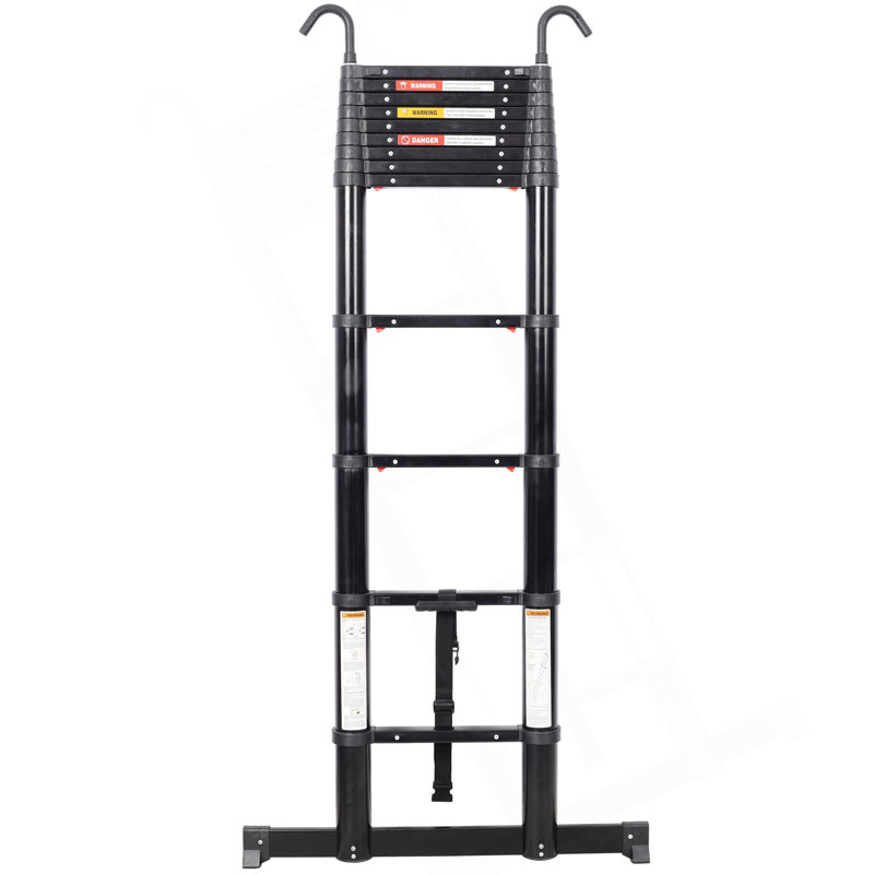 Échelle télescopique en aluminium 12,5 pi avec pieds antidérapants et crochet stable, fonction de sécurité de ralentissement avec échelle d'extension portative pour le travail domestique et extérieur, capacité de 330 lb, noir