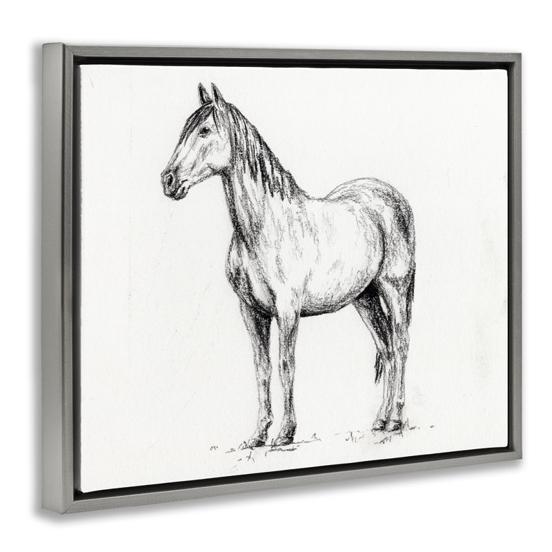 Cheval dans un cadre flottant gris anthracite, design par Leah Noel Art, H 17 po x l 21 po, Cadre flottant gris lustré