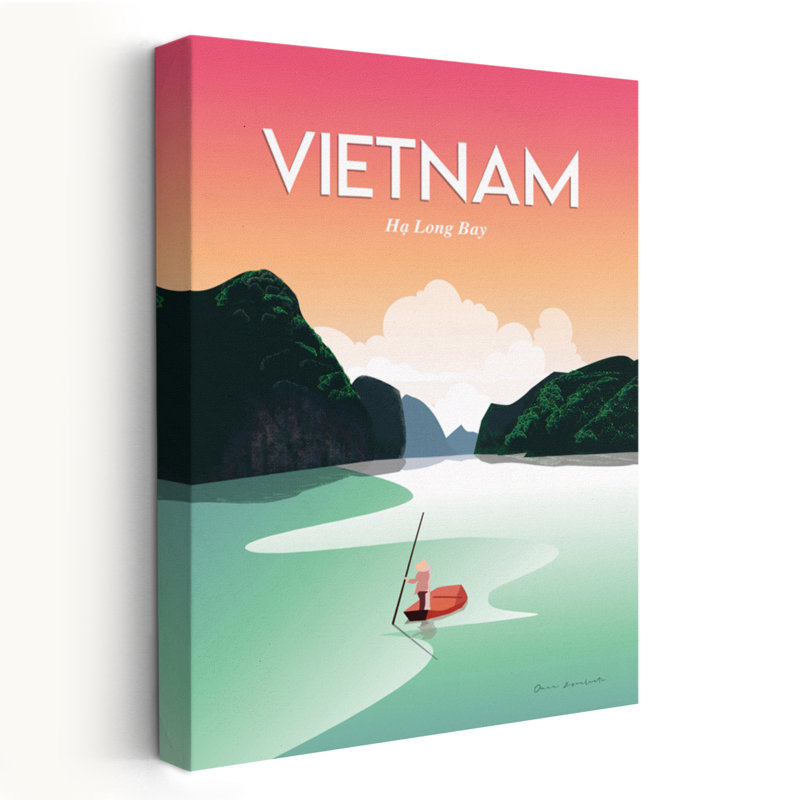Vietnam, baie d'Ha Long - aventure, bateaux de la baie d'Asie, art, H 48 po x l 32 po
