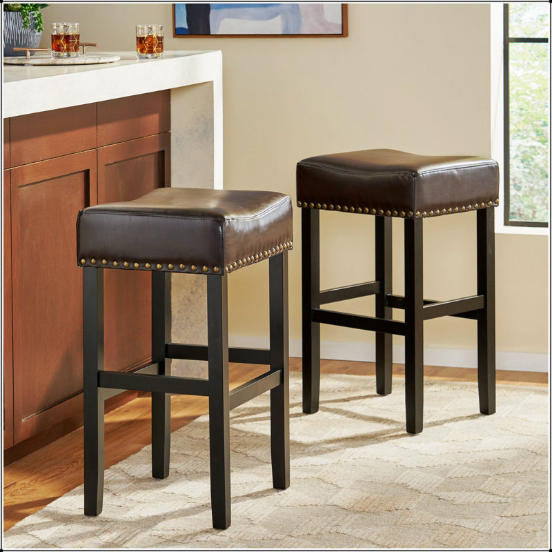 30-inch Backless Brown Leather Counter Stool (Set of 2)