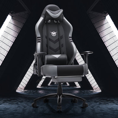 Video Game Desk Chair - Ergonomic Computer With Footrest And Comfy Lumbar Support, PU Leather Recliner With Headrest, Fixed Up Armrest,