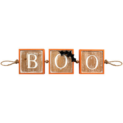 Bannière suspendue 27,5 "beige et orange BOO Halloween