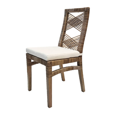 18X22.5X37.8" Wide Rattan & Mahogany Accent Chair, Bohemian Living Room & Dining Chair