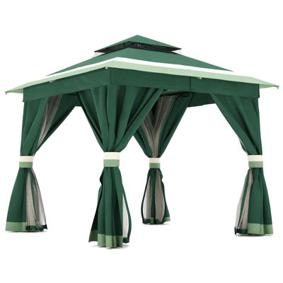 10 pi. L 10 pi. D Pavillon de jardin en acier avec double toit souple, rideaux et moustiquaire