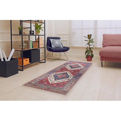 GLN Rugs Collection Vintage - tapis lavable à la machine, tapis lavable rétro, tapis antidérapant, tapis de salon à poils courts, tapis de chambre à coucher, tapis de salle de bain - facile à nettoyer (tapis rouge)