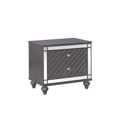 Contemporary 2-Drawer Mirrored - 28.0" L x 18.3" W x 26.5" H - Solid Wood - Nightstand - Gray