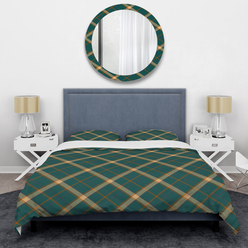 Ensemble de housse de couette en microfibre crème / vert 3 pièces, Housse de couette double + 2 taies décoratives st