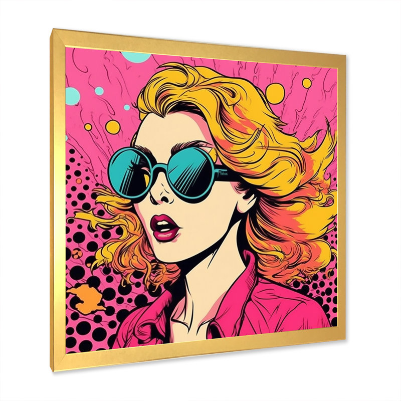 1950s Pop Art, portrait de femme rose I - impressions sur toile de célébrités, H 24 po x l 24 po x P 1 po, Encadrement doré