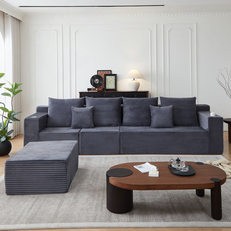 Canapé modulaire profond en velours côtelé avec porte-gobelets, aucun assemblage requis, pour plus de confort et de flexibilité