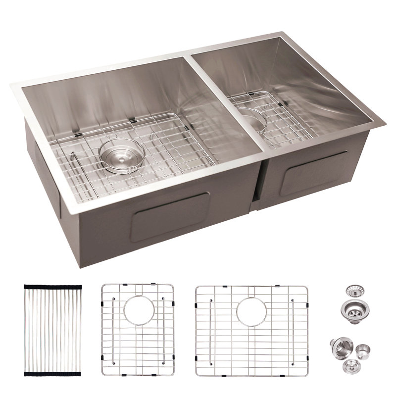 16 Gauge Stainless Steel Undermount Double Bowl Kitchen Sink With 9 Inch Deep Sink