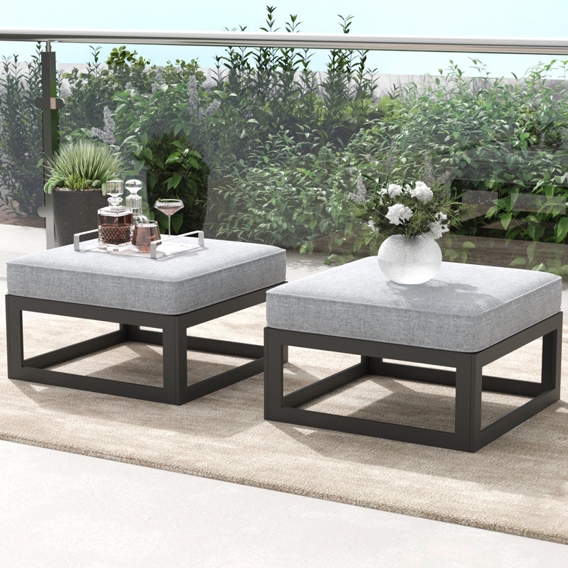 Layinsun Modern Aluminum Outdoor Modular Ottomans (set Of 2), Light Grey, Black