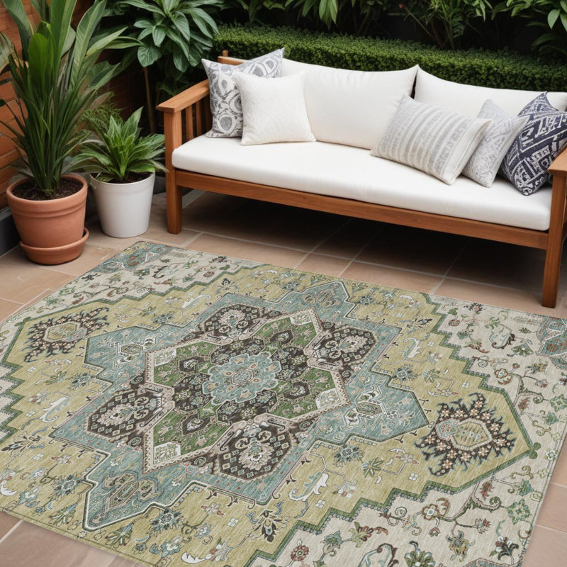 Tapis beige 10 pi x 14 pi beige oriental vert et brun