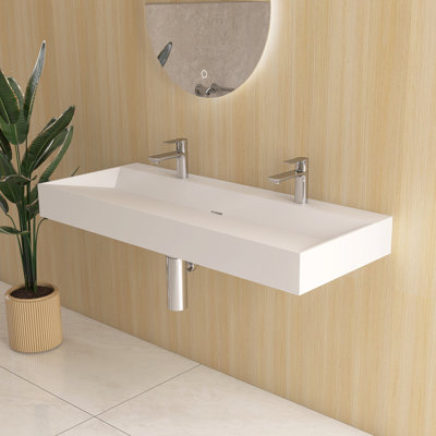 48"Wall Mounted Solid Surface Bathroom Sink With Sloped Bottom Design