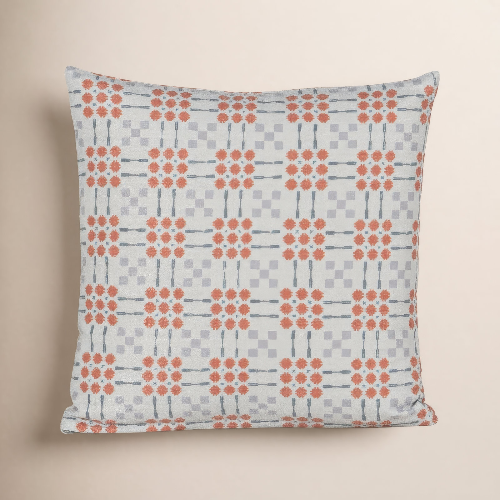 Gridwork Geometric Accent Pillow, Feather, Blue, Square 18"