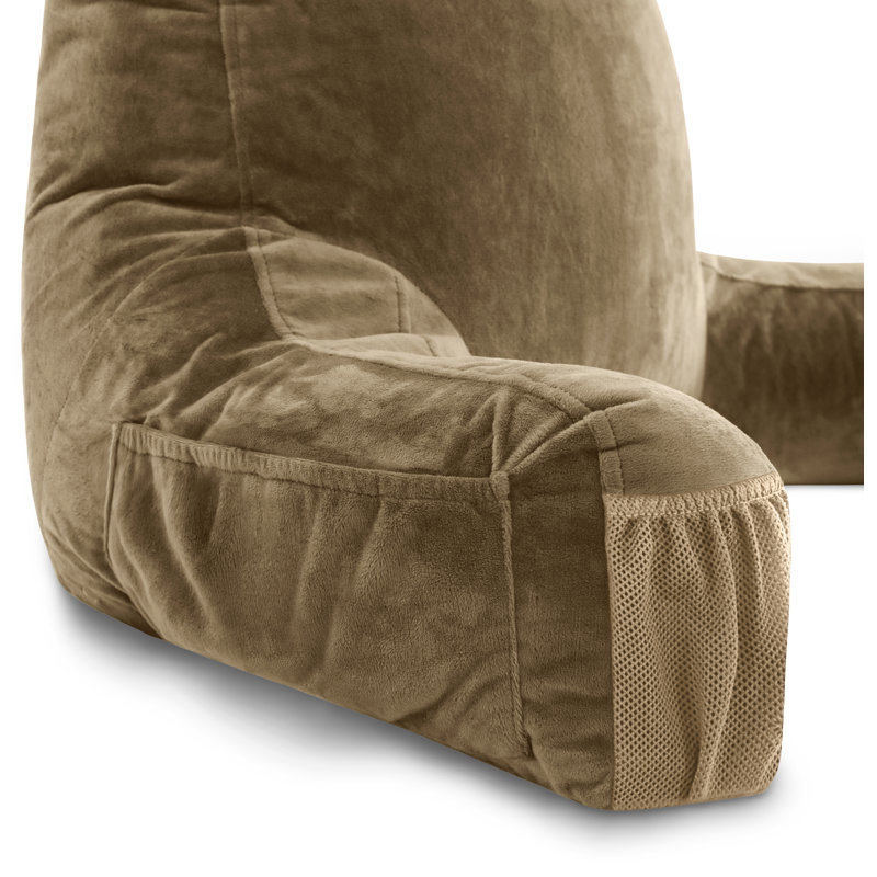 Tan Microsuede Memory Foam Reading Pillow with Arms