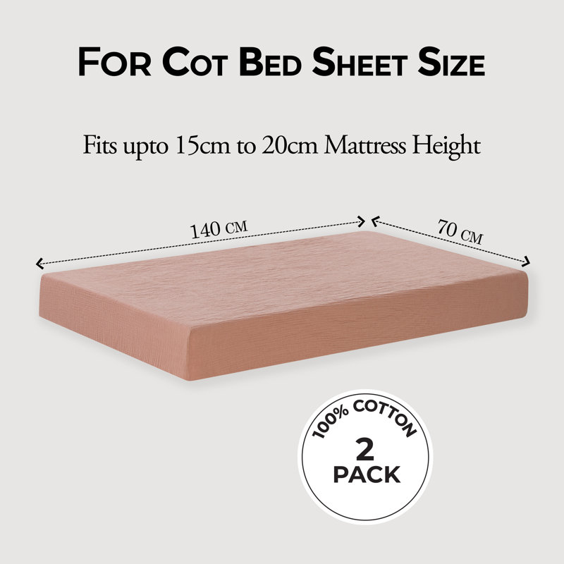 100% Cotton Muslin Cot Fitted Sheets 2 Pack- Soft & Breathable, Baby Mattress Sheets, Standard-Rose