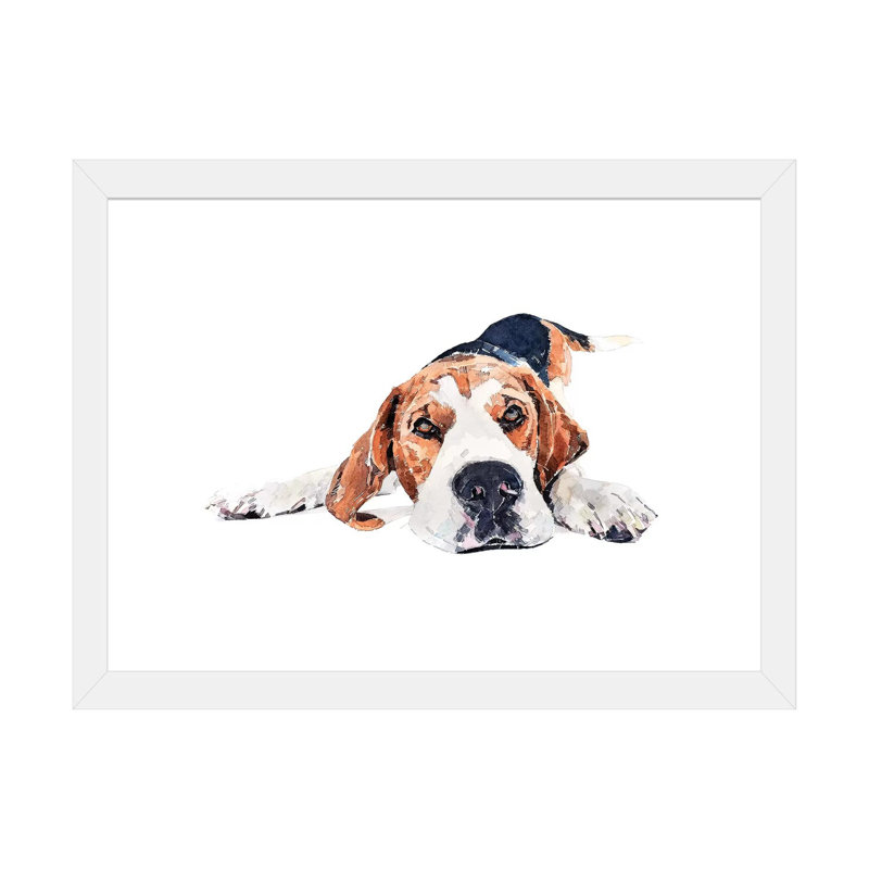 « Beagle Play Time » par Edwatercolours-impression, H 16 po x l 24 po x P 1 po, Papier encadré blanc, Blanc