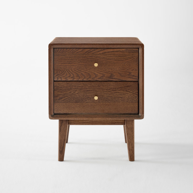 Fjord 19.7"H Low & Narrow Solid Oak Nightstand, Red Oak & Brown Stain, Set of 2