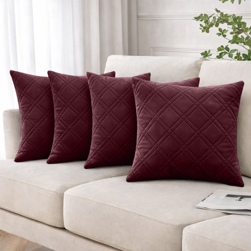 Geometric Square Cushion Pad, Burgundy