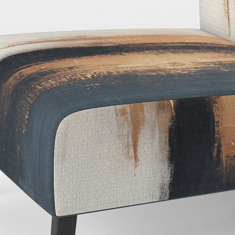 Fauteuil de chambre abstrait et moderne tapissier transitionnel beige et noir, Pantoufle sans accoudoirs