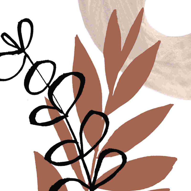 «Mid Century Leaves Brown» - peinture sur toile tendue, H 12 po x l 12 po