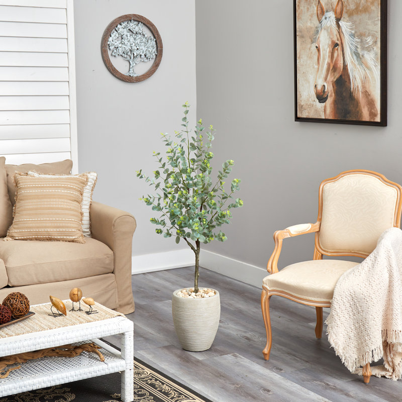 Eucalyptus artificiel en pot, Beige, H 60 po x l 20 po x P 18 po