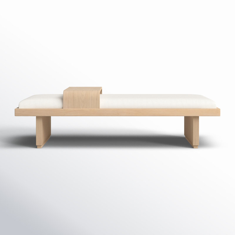 Banc rembourré Bryaunna, Tissu chenille crème / finition naturelle