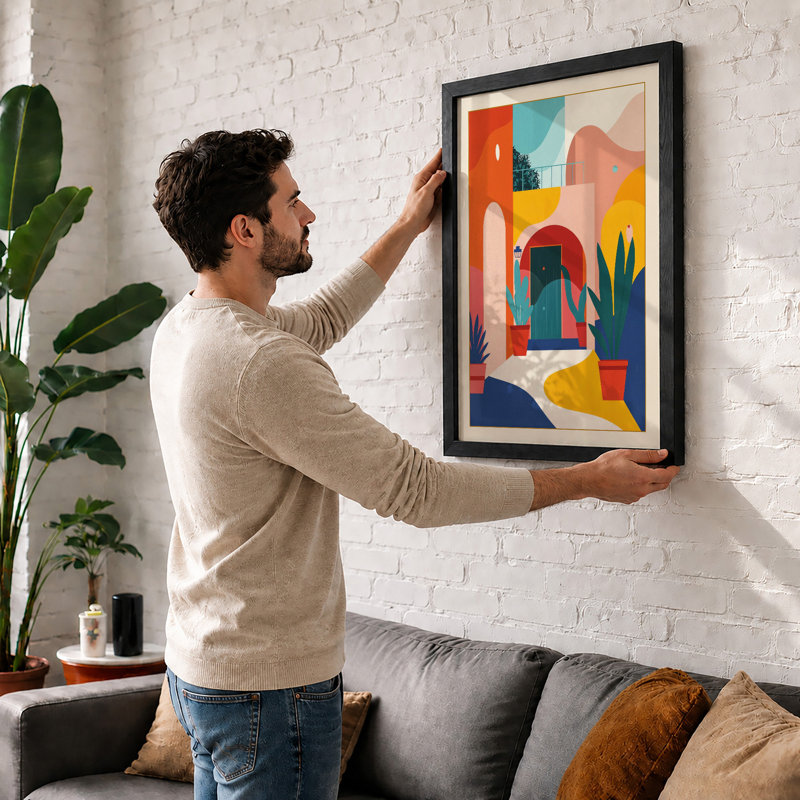 Moroccan Courtyard Modern - Framed Print, Oak, A4 - 29.7 x 21.0 cm