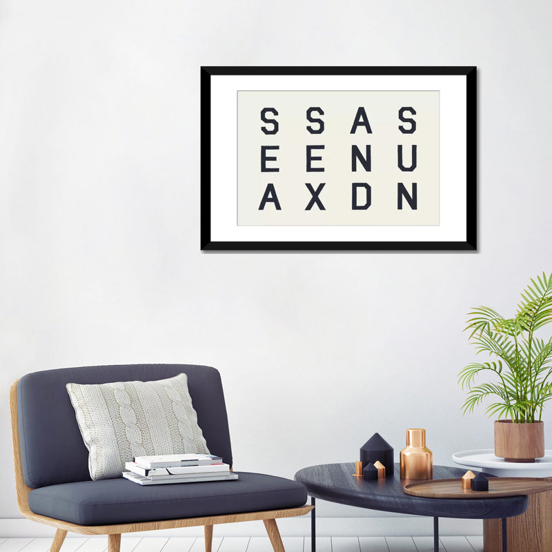 «ssas, art textuel sur toile, H 16 po x l 24 po x P 1 po, Papier d'art encadré noir, Blanc