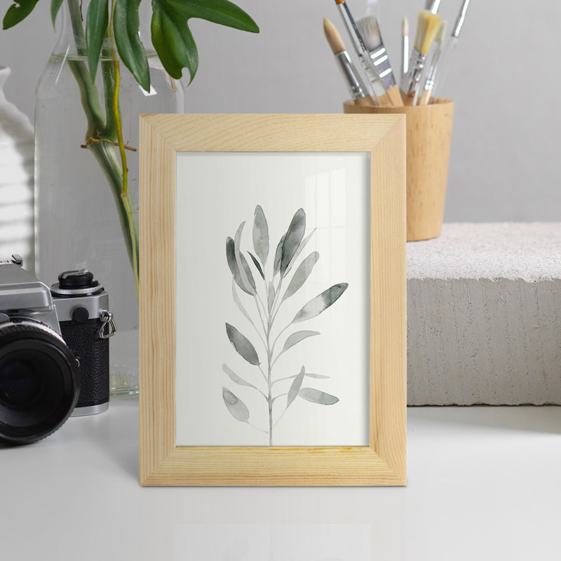 Delicate Sage Botanical II - Single Picture Frame Print, 7" H x 5" W x 1" D, Natural