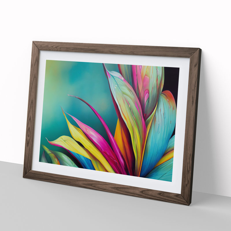 Ravishing Tropical Leaves 1 Piece Single Picture Frame Painting, 46cm H x 64cm W x 2cm D, Walnut Framed