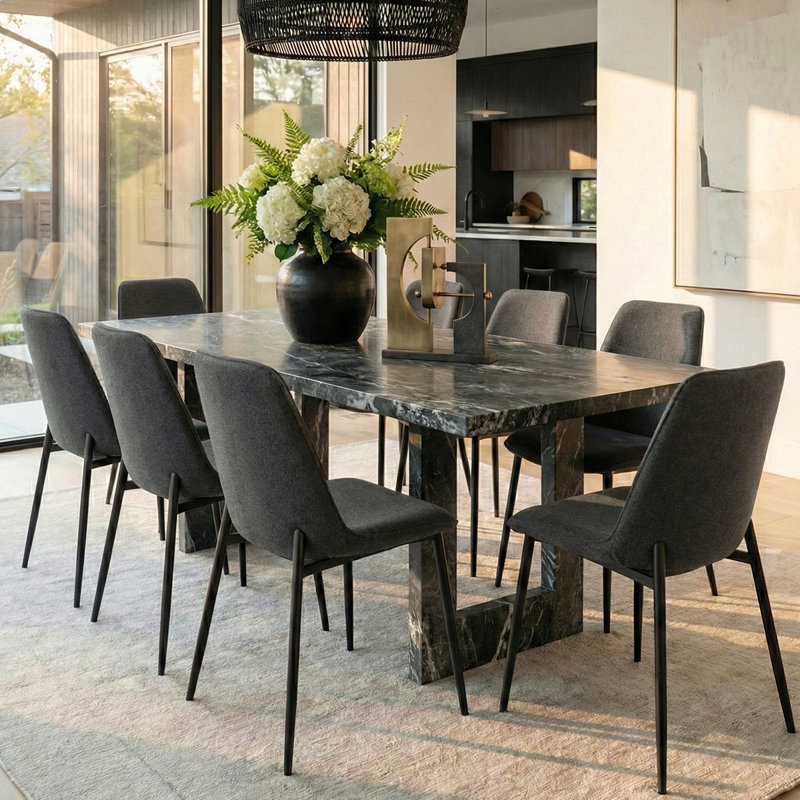 Upholstered Chenille Fabric Side Dining Chair, Dark Gray