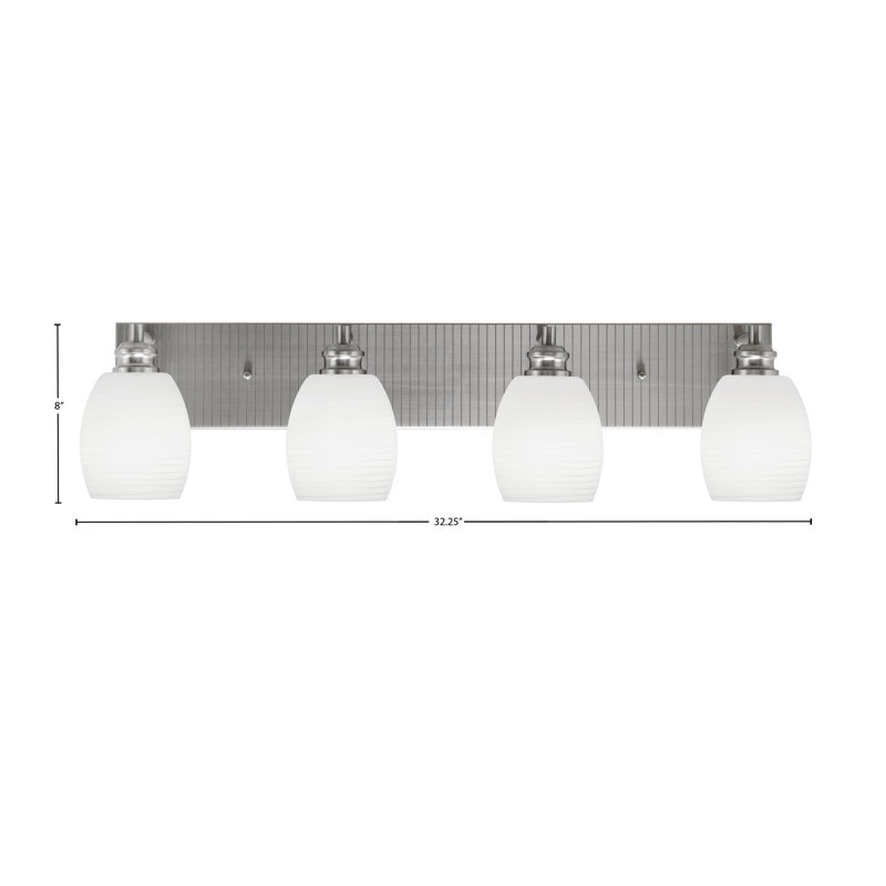 Barre d'éclairage de salle de bain 4 lumières Edge avec verre en lin blanc 5 po, Nickel brossé